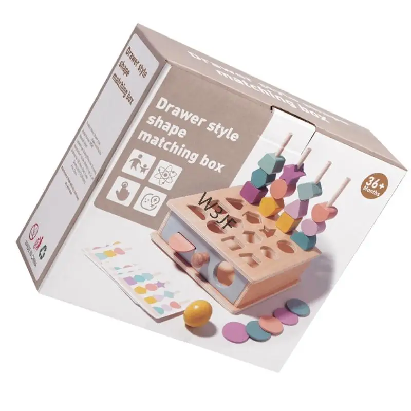 

W3JF Educational Drawer Matching Game Toy for Kids Hand Eye Coordination Wooden Threading and Stacking Block Set Toy