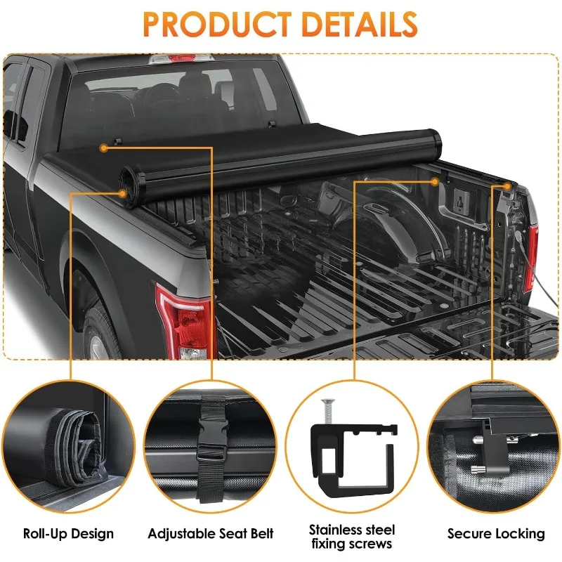 Soft Roll Up Truck Bed Cover Compatible with Ford F150 2009 2010 2011 2012 2013 2014 5.5ft Truck Bed Tonneau Cover