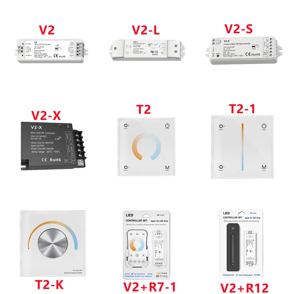 

SKydance V2 V2-L V2-X CCT LED Controller DC 12V 24V 2.4G RF Wireless Remote Control for WW CW Dual Color LED Strip Light