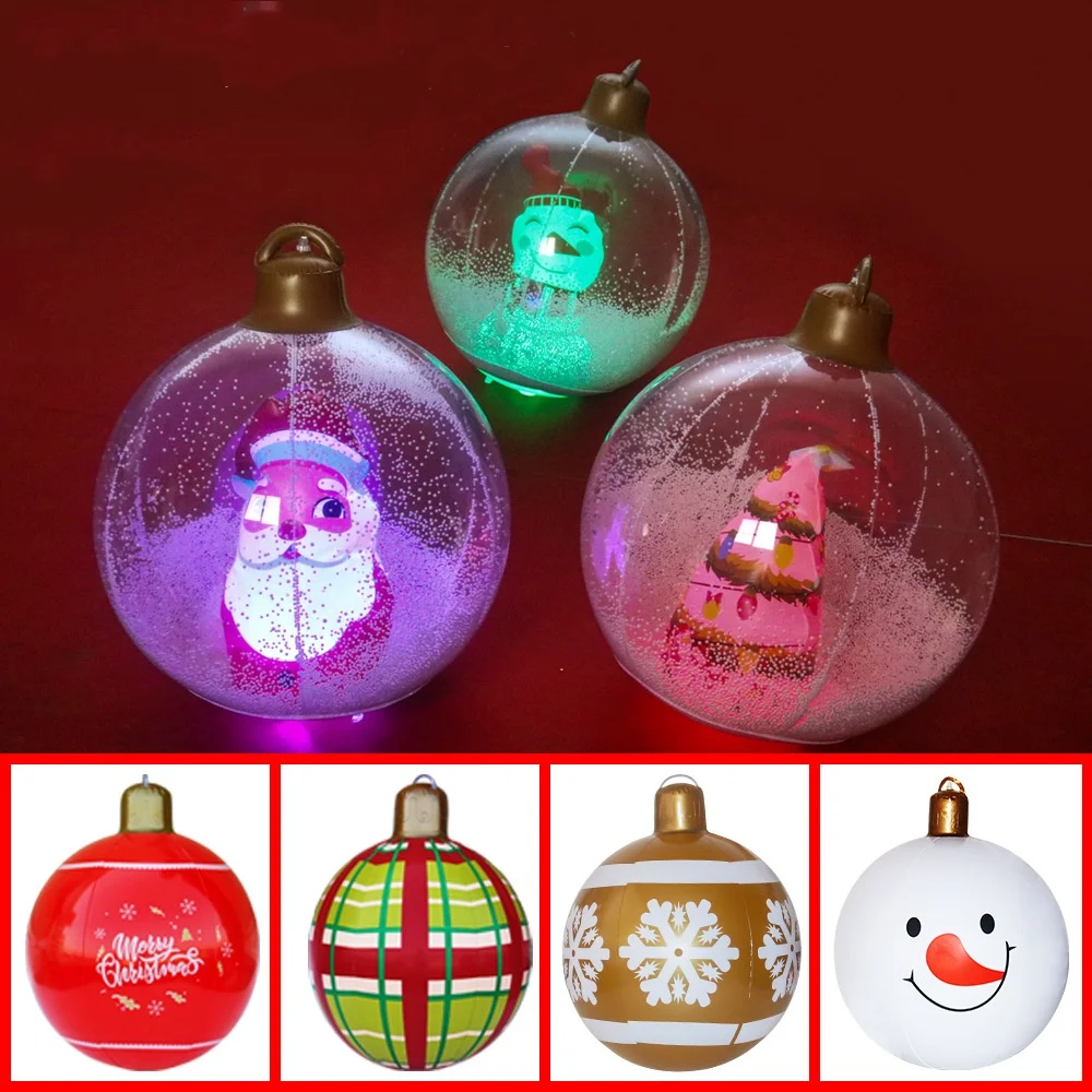 67x56cm bola de natal inflável gigante com luzes brinquedo de natal pvc brinquedos infláveis decorados árvore de natal bola de boneco de neve