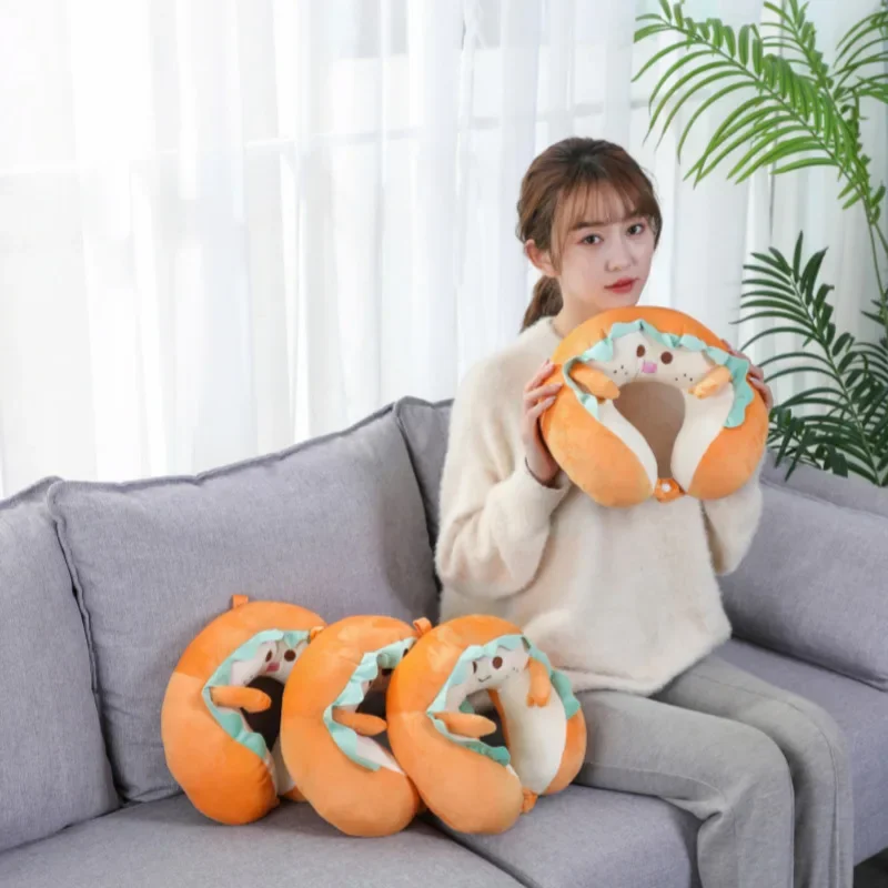 

2023 New Cartoon Kawaii Plush Toast U-shaped Pillow Creative Cute Toast Kids Adult Nap Pillow Multi-purpose Pillow Neck Pillow