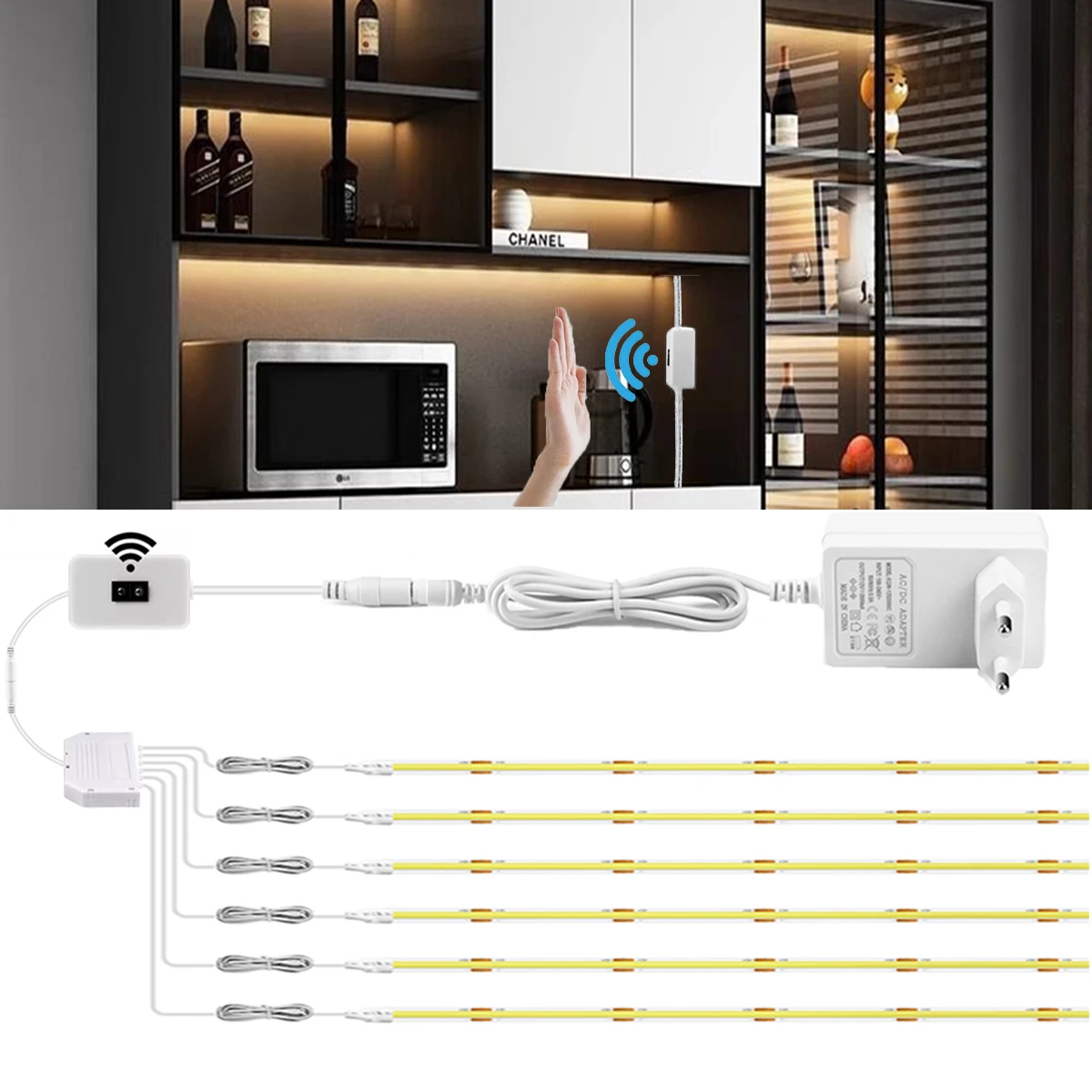 

2pcs-6pcs COB Light Strips with Handwave Sensing Swtich for Kitchen Closet Wine Storage Vanity Case No Touch Required On Off