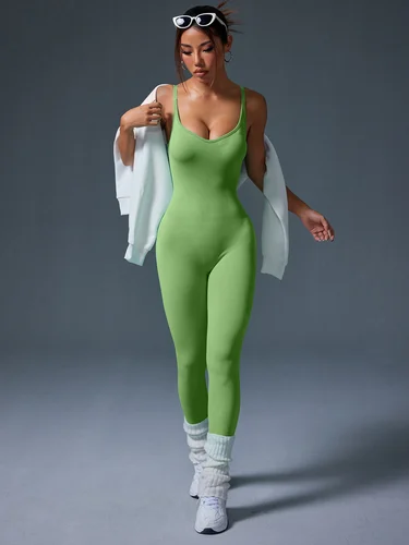 Imagen 2 del producto Mono deportivo de Yoga sin costuras de Color sólido, ropa de entrenamiento ajustada Sexy Back-u para mujer, traje deportivo para gimnasio y Fitness, chándal