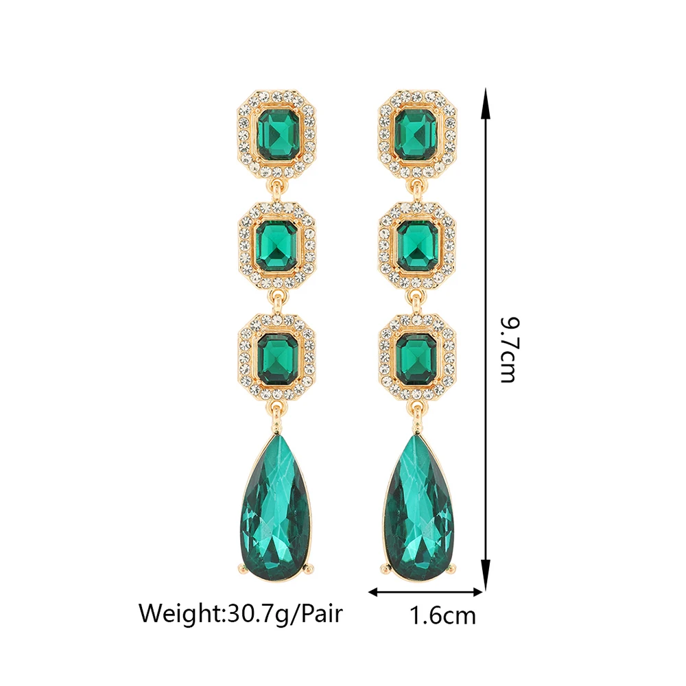 Long Hanging Colorful Water Drop Glass Earrings For Women Wedding Party Fashion Jewelry Luxury Noble Statement Ear Accessories