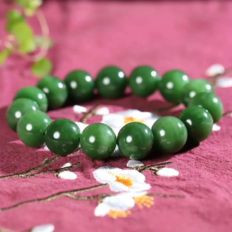 Natural Xinjiang Hetian Russian Jasper Beads round Jade 14mm Women's Bracelet