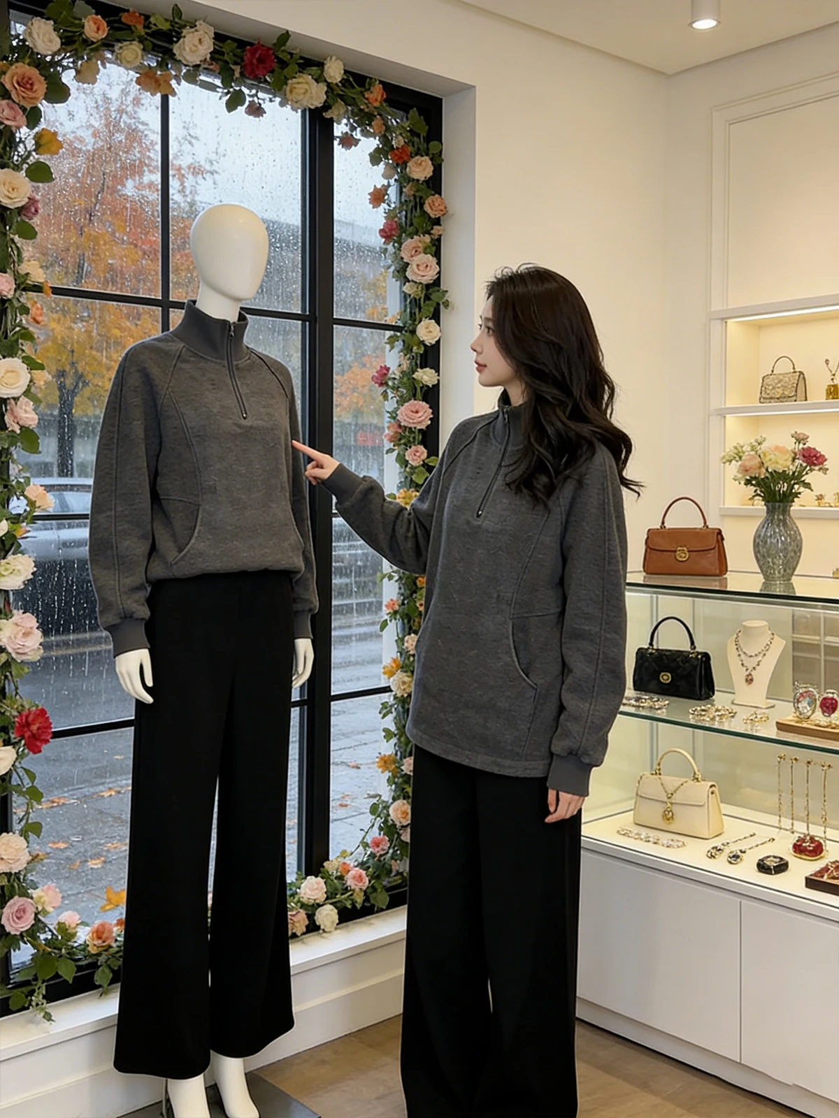 

ay Женский свитшот с воротником-стойкой на подкладке, свободный крой средней длины, базовый слой, топ, повседневный длинный све, зимняя мода