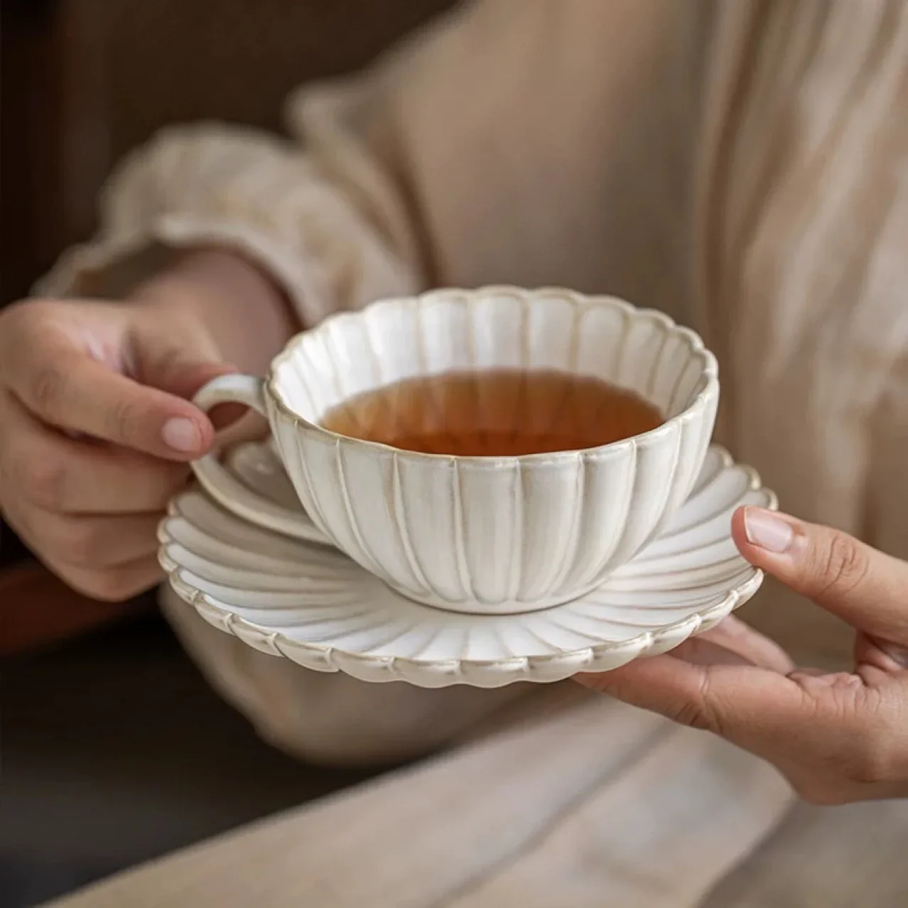 

Petal Flower Type Coffee Cup Kiln-changed Ceramic Underglaze Color, Afternoon Tea Cup, Household Latte Cup, High Value.