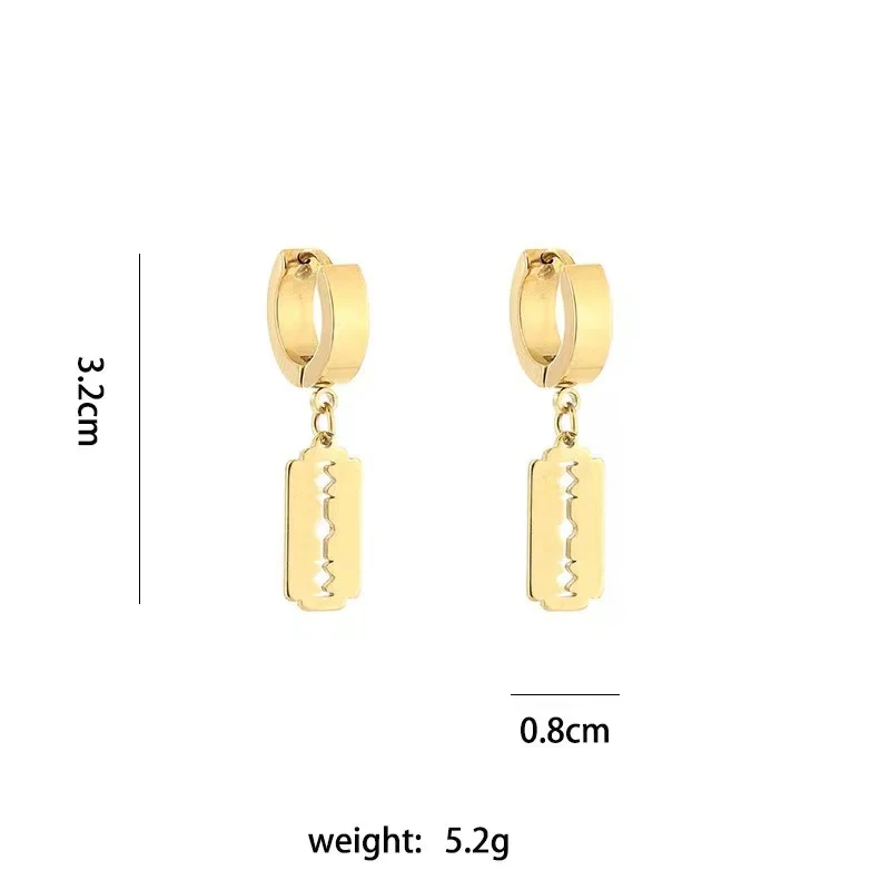 VOIKUKKA Jewelry Razor Blade Metal Pendant Men Earrings Hip Hop Street Couple Earrings 3 Colors Available Wholesale Accessories