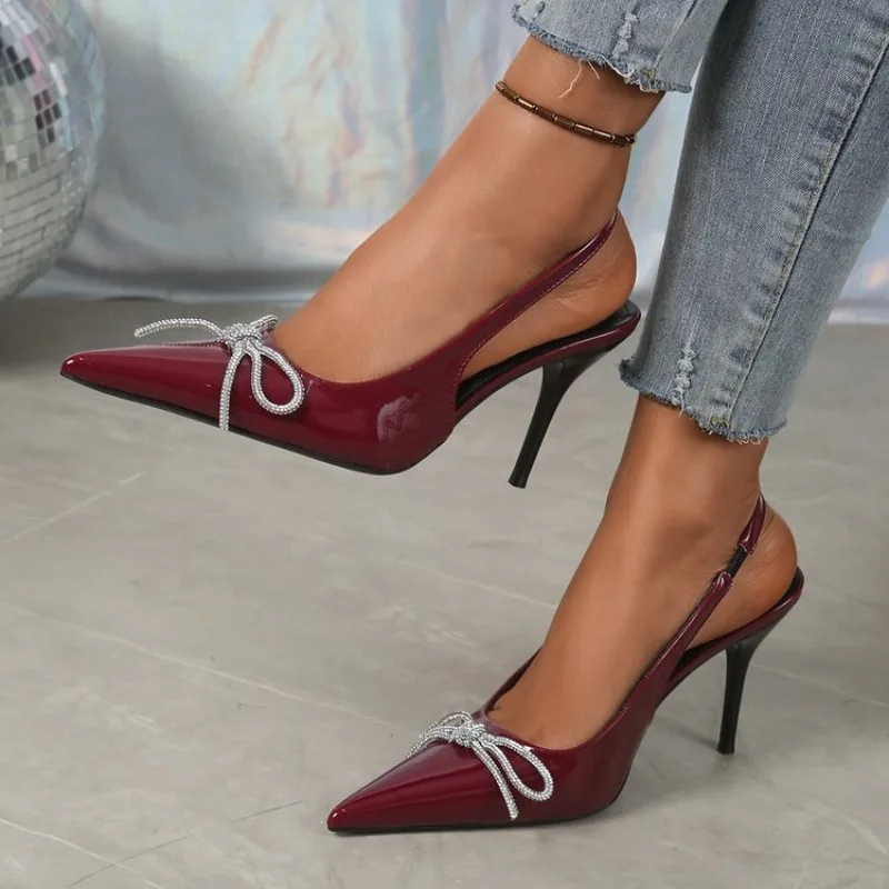 

Summer Pointed Toe Women High Heels Fashion Butterfly-Knot Female Pumps New 2026 Footwear Slingbacks Ladies Mid Heels Sandals 42