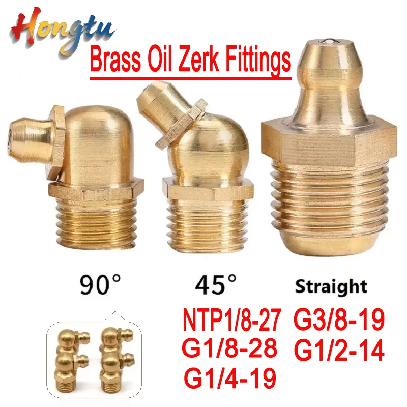 

Brass Oil Zerk Fittings - NTP1/8-G1/2 Male Thread, Straight/Elbow Nipples for Grease Gun