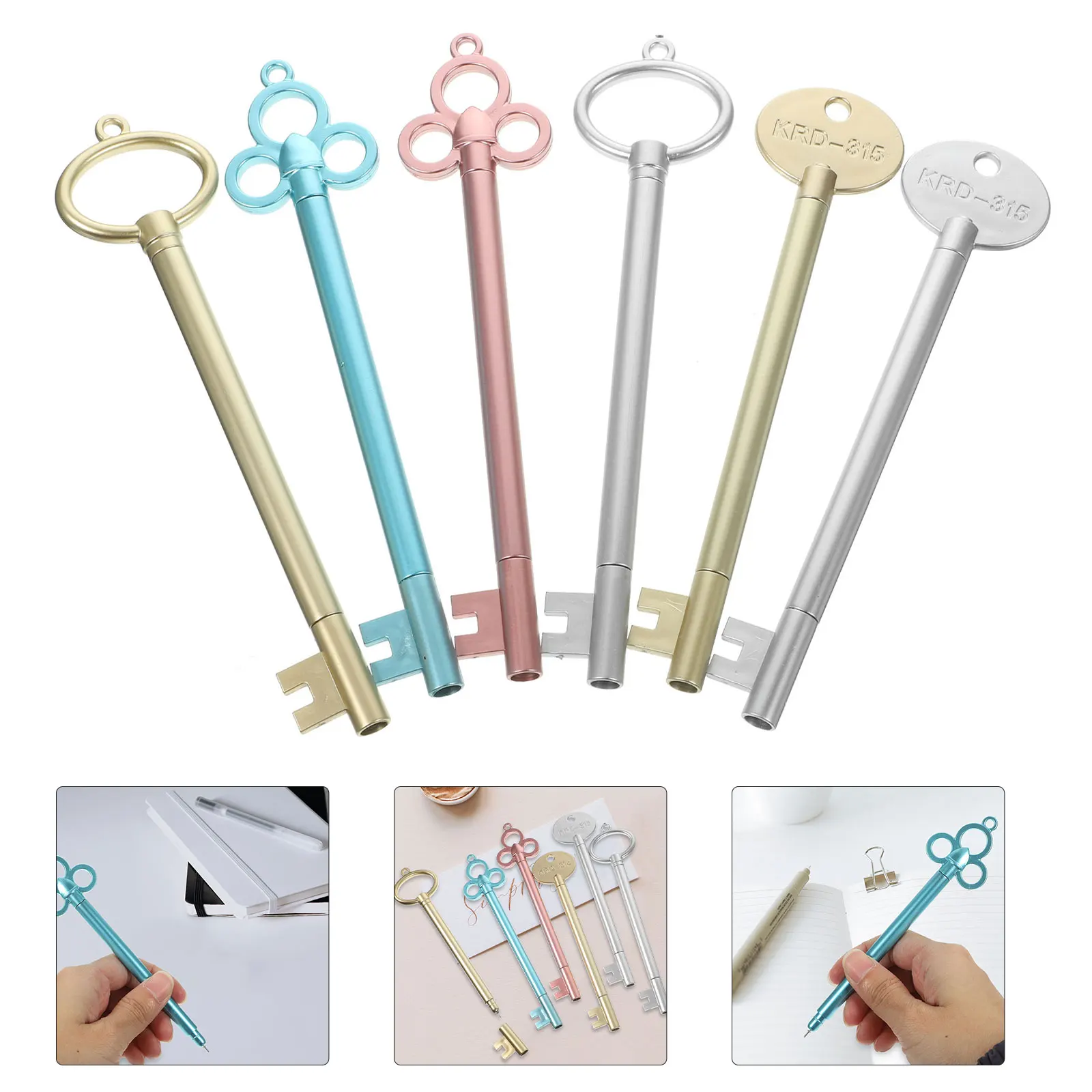 12Pcs Retro Key Gel Pens Portable Signature Pens Key Shaped Creative Writing Pen Set for Office School Students Prize