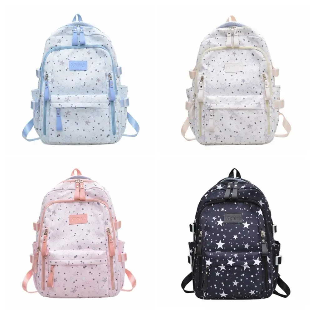Simple Print Star Backpack Large Capacity Lightweight Nylon Backpack Korean Style Cloth Students School Bag Travel