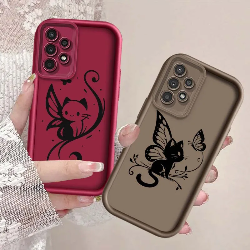 Cute Art Cat Cover For Samsung Galaxy A56 A16 A55 A35 A25 A73 A71 5G 5G 4G Eye Ladder Phone Case
