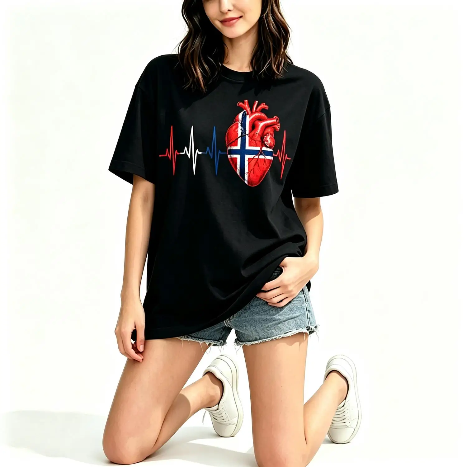 Norway Heart Norway Flag Heartbeat EKG Pulse Norwegian Pride T-Shirt