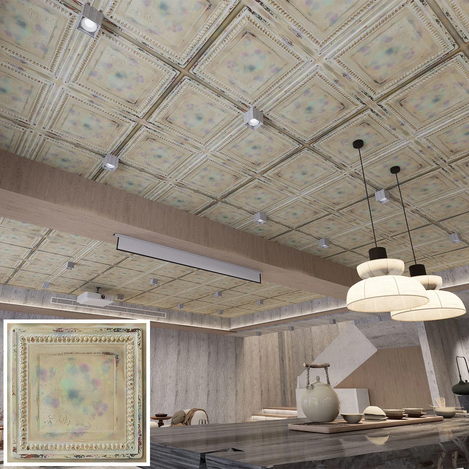 Vinyl ceiling Tiles, Suspended Wall Panels, for Apartment PL06 10tiles/lot