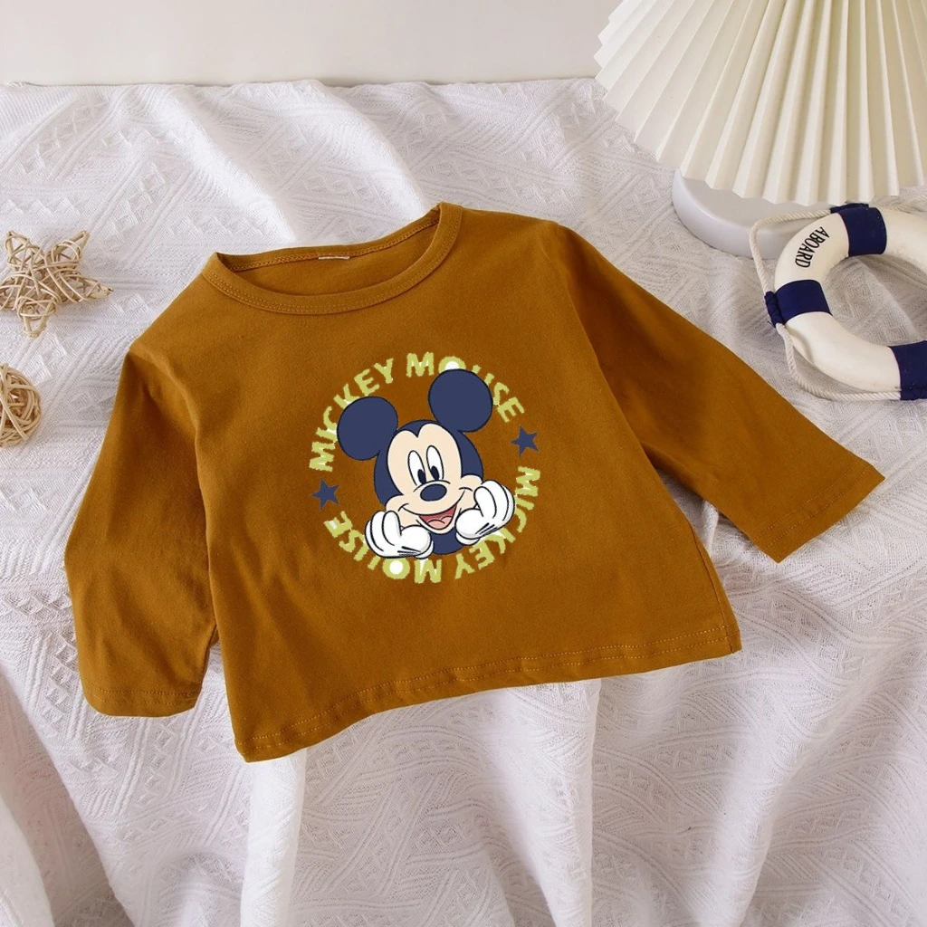 6 ألوان طفل تيز الكرتون ميكي ماوس كم طويل تيز البلوز متنوعة يطبع الألوان الاطفال عادية تي شيرت للبنين بنات