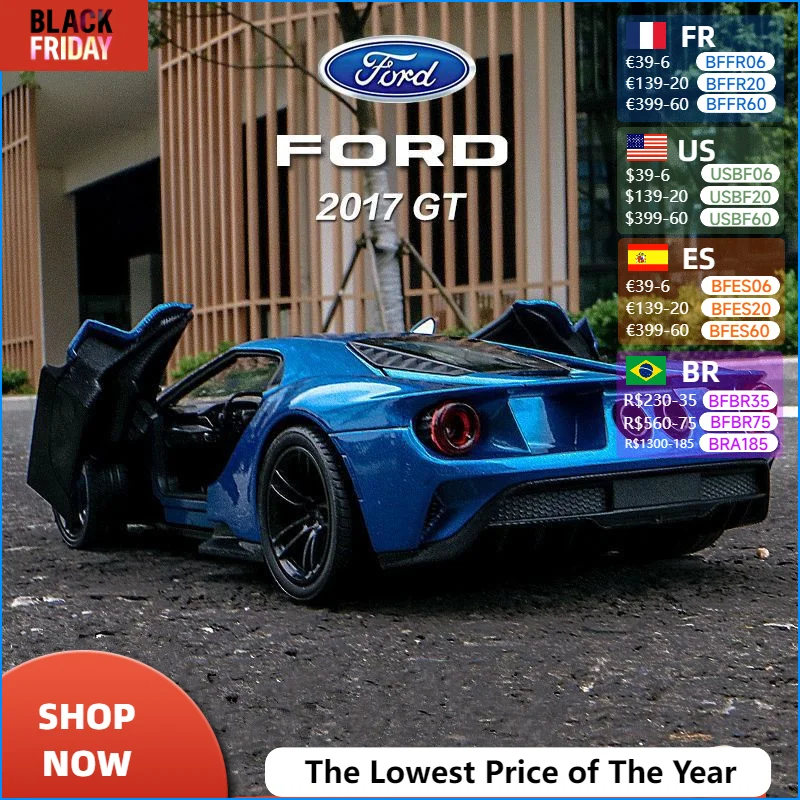 WELLY 1:24 Ford GT 2017 Alloy Sports Car Model Diecast Metal Toy Vehicle Car Model High Simulation Collection Children Toy Gifts