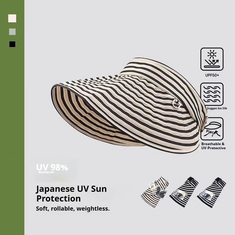 1 Stück faltbarer gestreifter Hut ohne Krempe für Damen, breite Krempe, UV-Schutz, gestreiftes Stirnband, leichter Sonnenschutz im koreanischen Stil