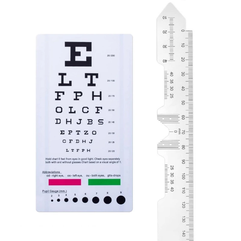 Double Side Eye Chart for Visual Acuity Exam Pocket Eye Chart PD Ruler Eye Occluder(14Inch from Viewer) KXRE