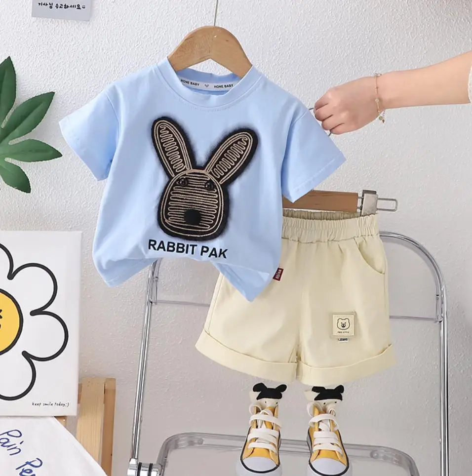 

Boys Summer Outfits 1-5 Years Children Cartoon O-neck T-shirts Tops and Shorts Two Piece Sets Toddler Kids Clothes