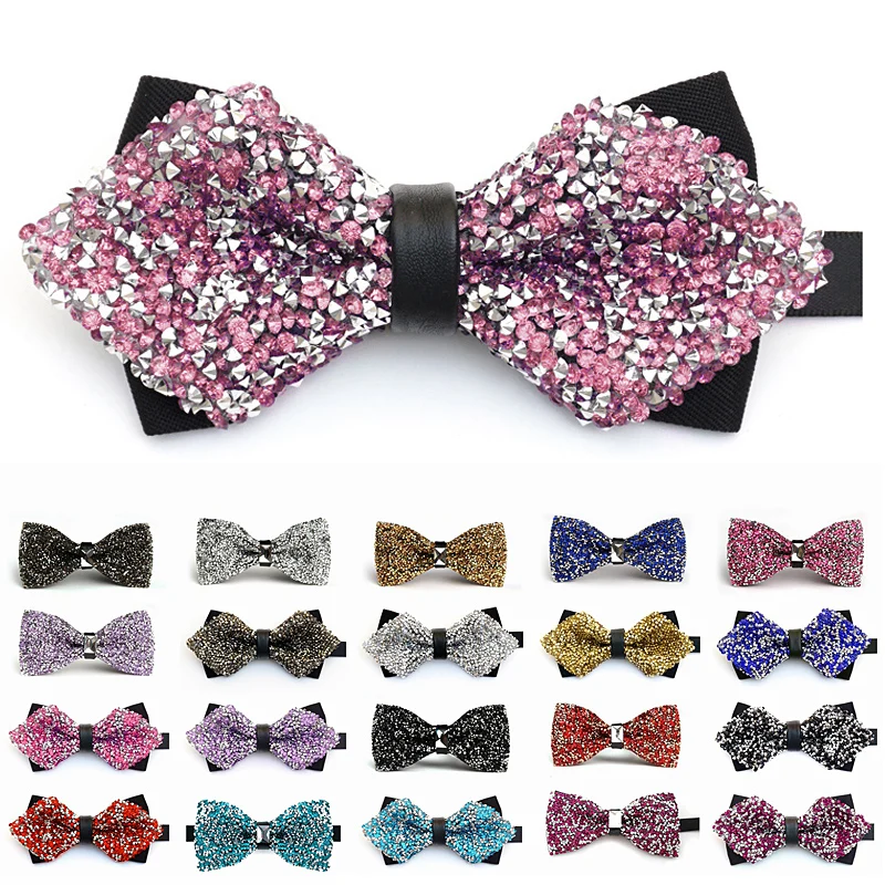 New RhinestonBow Tie For Men Shining Crystal Collar Bowtie Luxury Wedding Banquet Party Bling Butterfly Knot Bridegroom Bow Ties