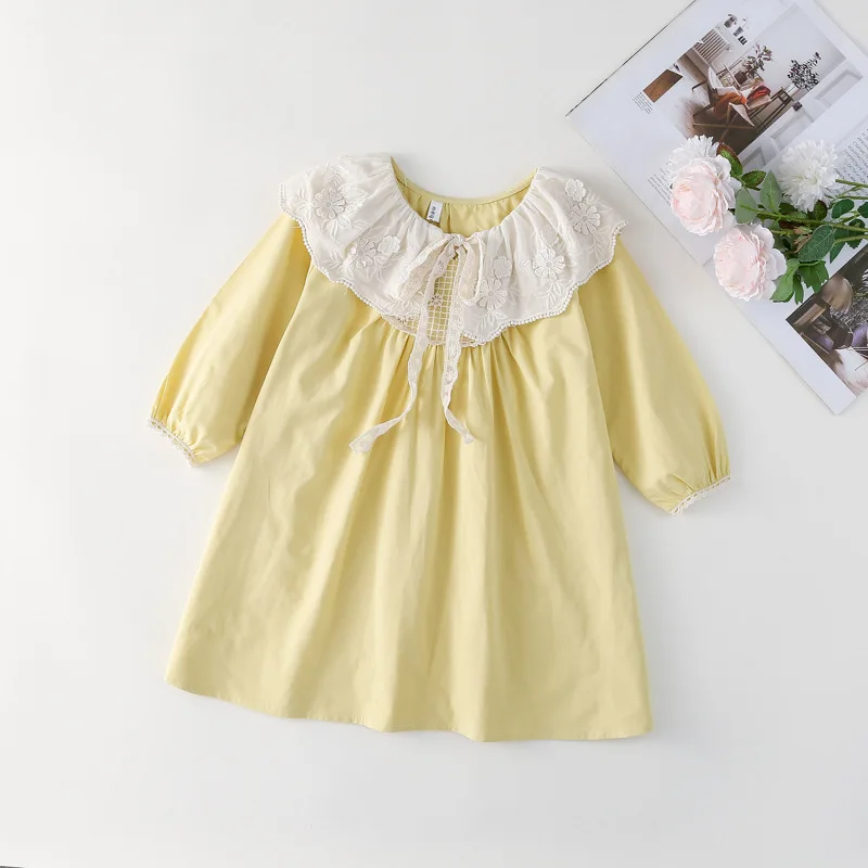 Girls Dress 2026 Spring and Summer New Childrens Clothes Girls Baby Lace Collar Loose Foreign Style Princess Dress Simple