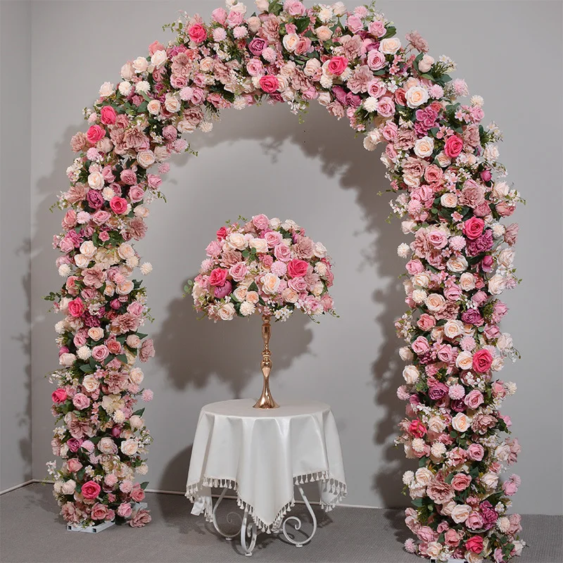 

Hot Pink Rose Leaves Row Wedding Flower Arch Decoration Background Arrangement Table Centre Ball Event Party Props