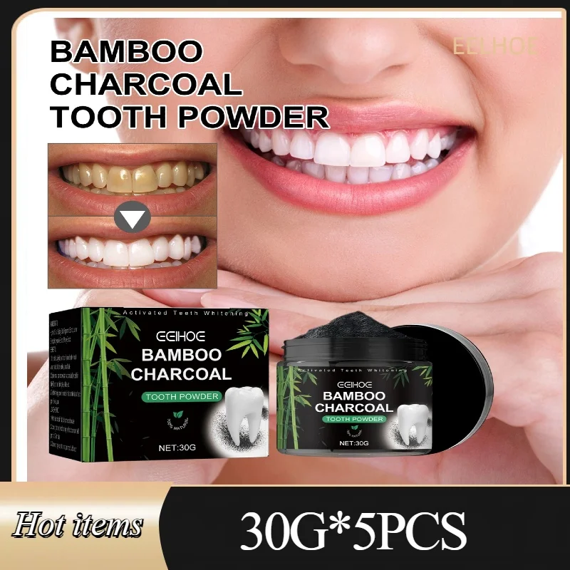 5pcs Bamboo Charcoal Tooth Powder Brightening Teeth Natural Organic Activated Bamboo Charcoal Yellow Teeth Cleaning Kit