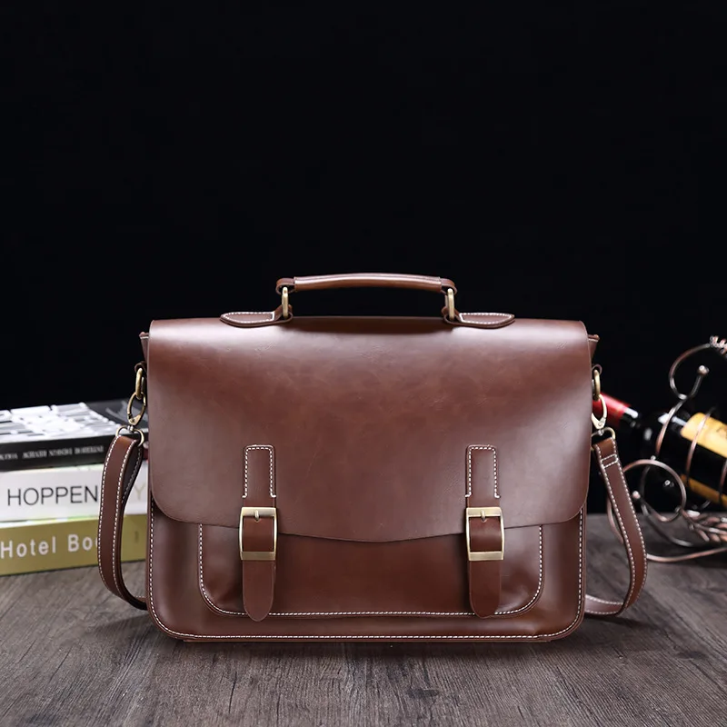 Valigetta in pelle PU borsa a tracolla da uomo borsa a tracolla orizzontale retrò borsa da lavoro da uomo con copertina ribaltabile