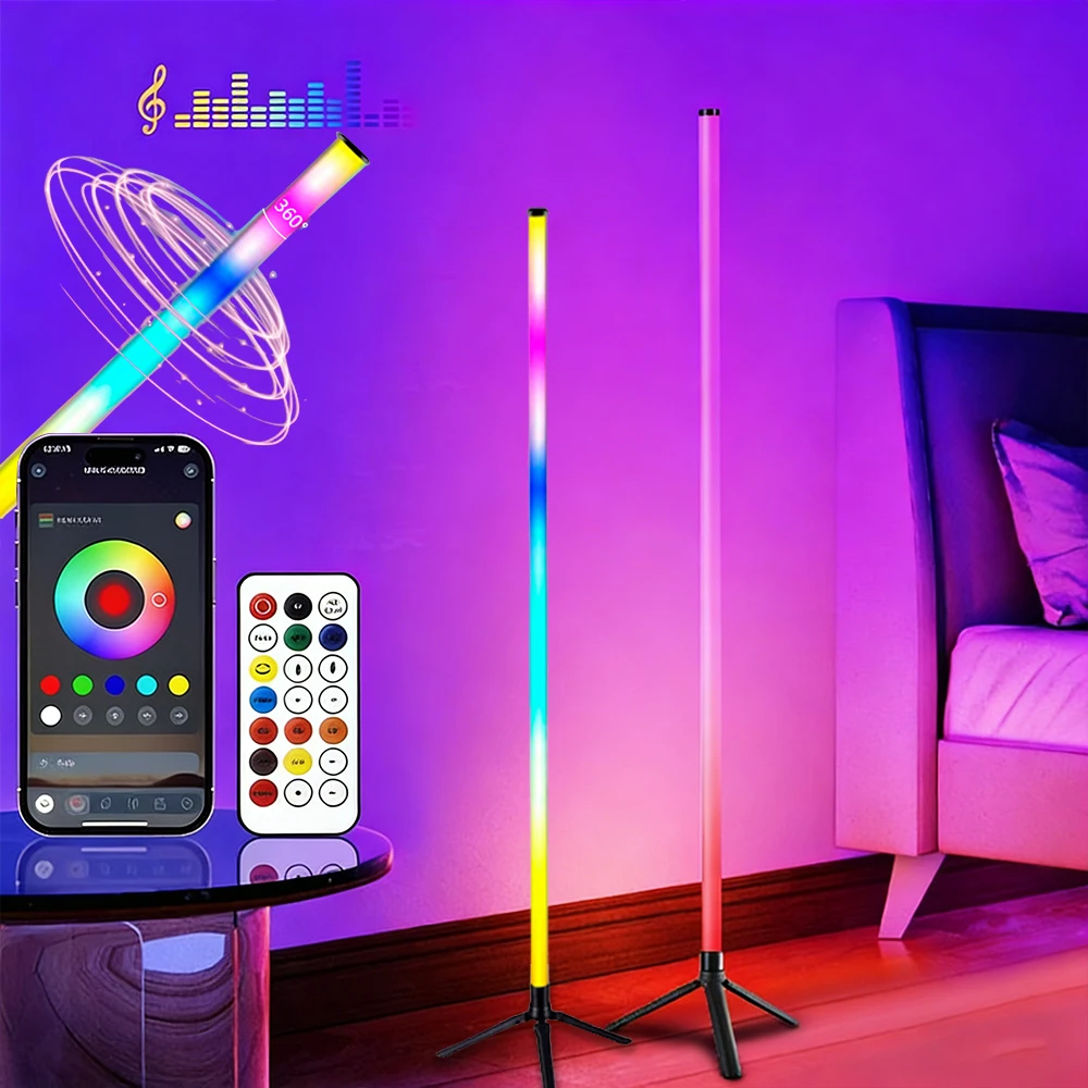

Smart RGB Corner Floor Lamp, 360° Colorful LED Mood Light with App&Remote Control, Dimmable for Gaming Living Room Bedroom