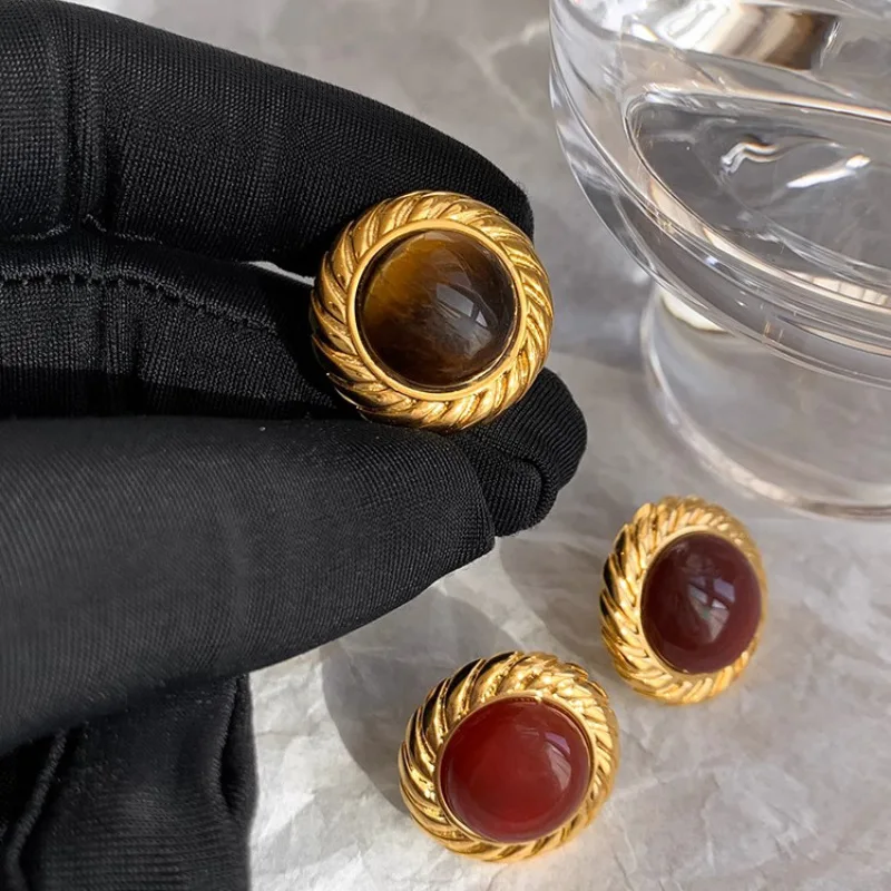 

925 Sterling Silver Stud Earrings Tiger's Eye Simplicity Office Vintage Earrings For Women Fine Jewelry Party Birthday Gift