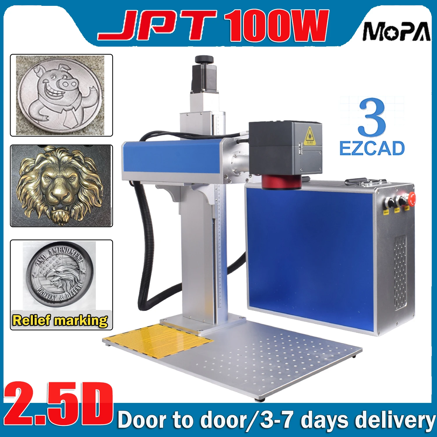 2.5D JPT MOPA 100W M7 Ezcad3.0 110x110mm+300x300mm Fiber Laser Engraver Relief Engraving Fiber Laser Marking Machine