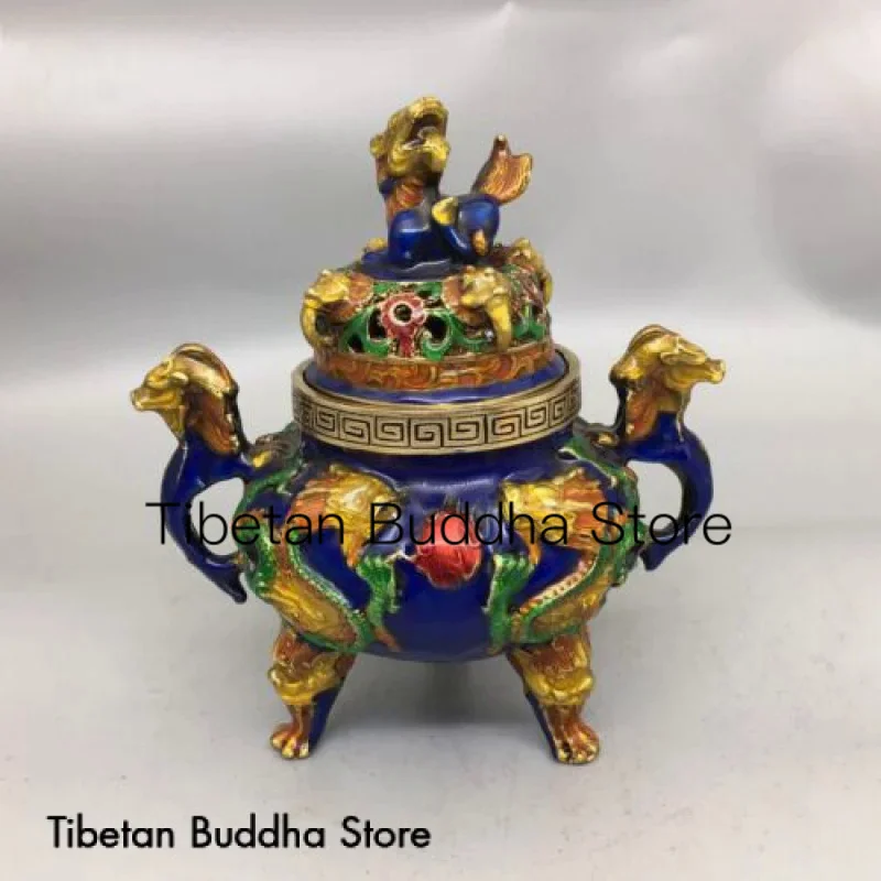 

Enamel Colored Two Dragons Playing with Pearls Incense Burner