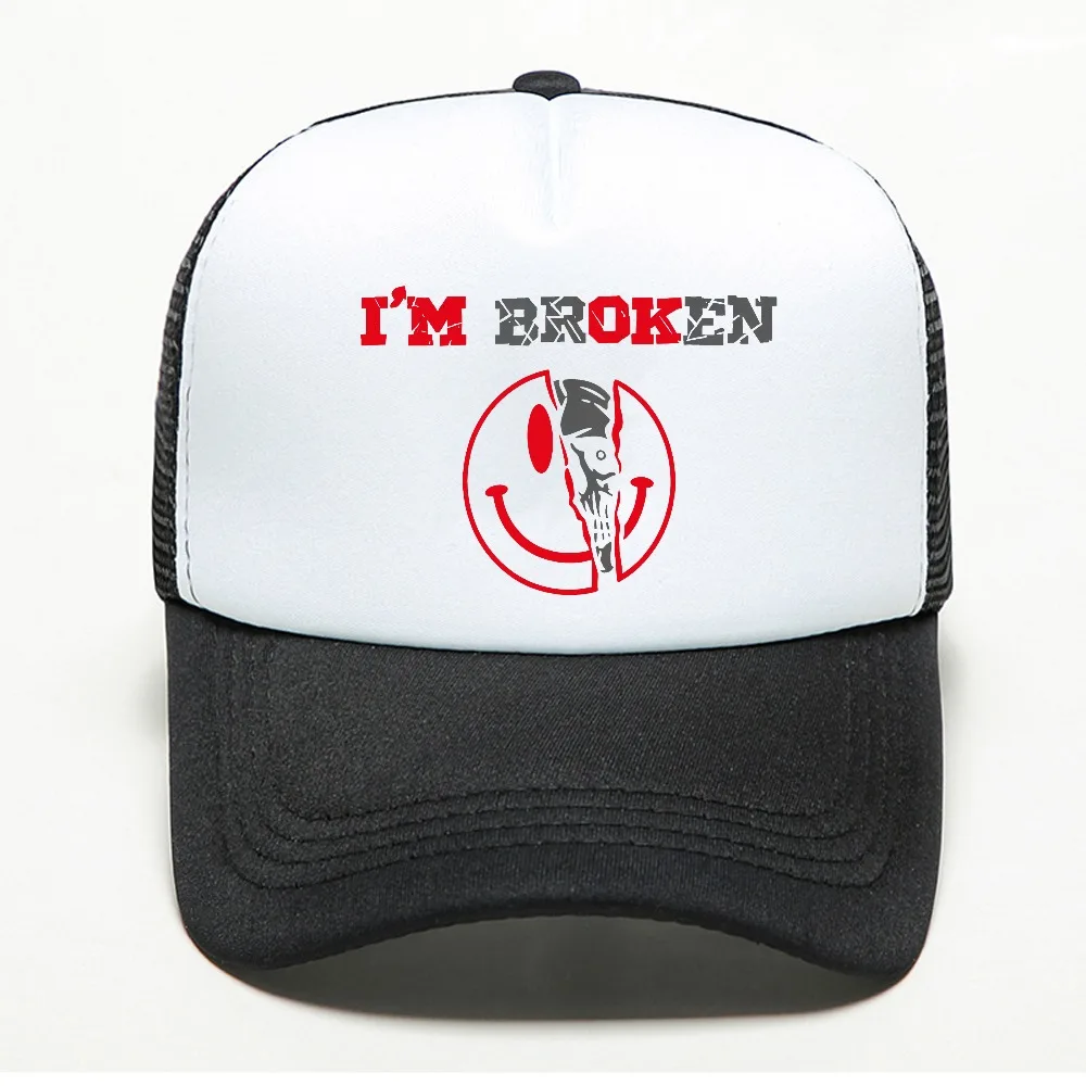 Confused Smile I'm Broken Invisible Illness I Am Ok Broken hat Abstract Broken Heart Art unisex hat cool mesh breathable hats
