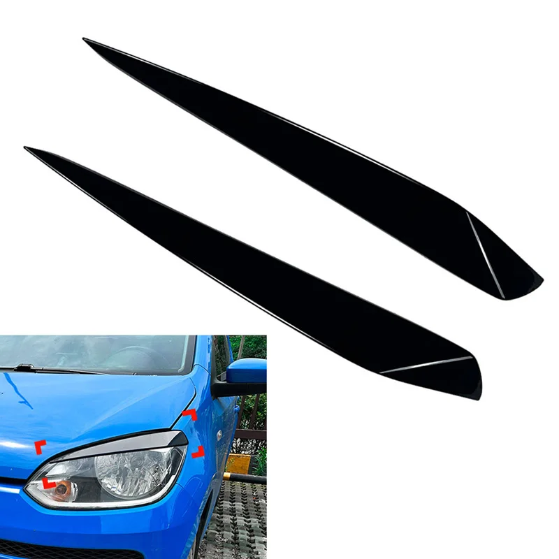 

2PCS Glossy Black For VW UP 2011 2012 2013 2014 2015 Car Head Light Lamp Eyebrow Eyelid Cover Trim Auto Decorative Accessories
