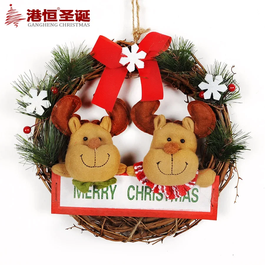 

Christmas decoration Snowman Christmas Wreath 30cm elk plush cloth rattan Art Santa Claus wreath