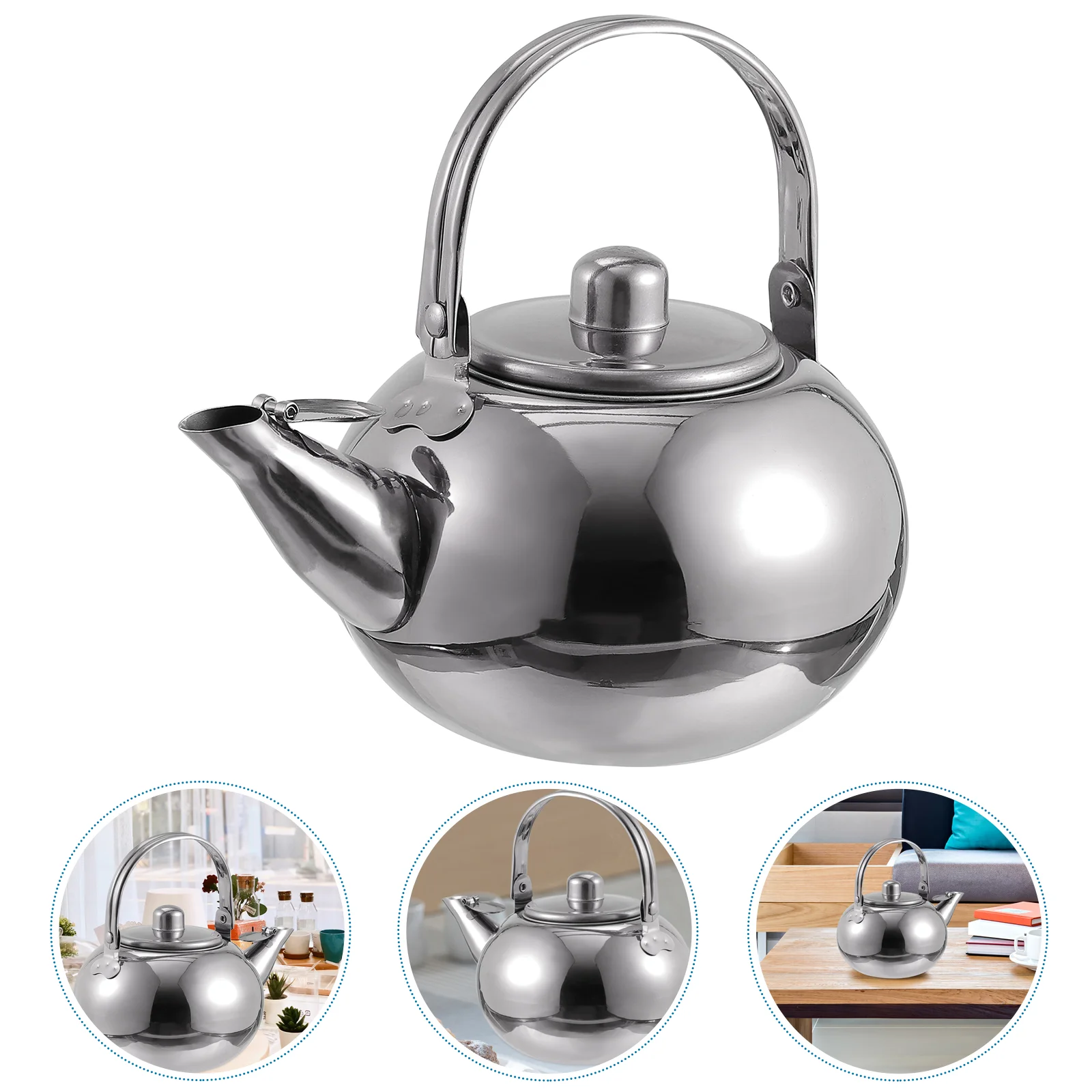 

Teapot Silver Kettle with Strainer Large Capacity Stainless Steel Portable Teakettle Simple Design