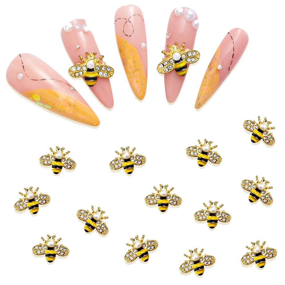 Breloques Vintage en strass pour ongles, 10 pièces/lot, émail 3D, abeille, araignée, ours, alliage métallique, cristal, bijoux de manucure, décorations pour Nail Art à faire soi-même