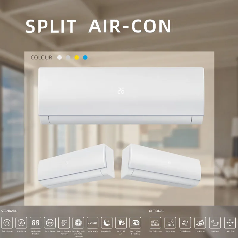 Energy Efficient Wall Mounted Split Air Conditioner Indoor Unit with Remote Control for Home
