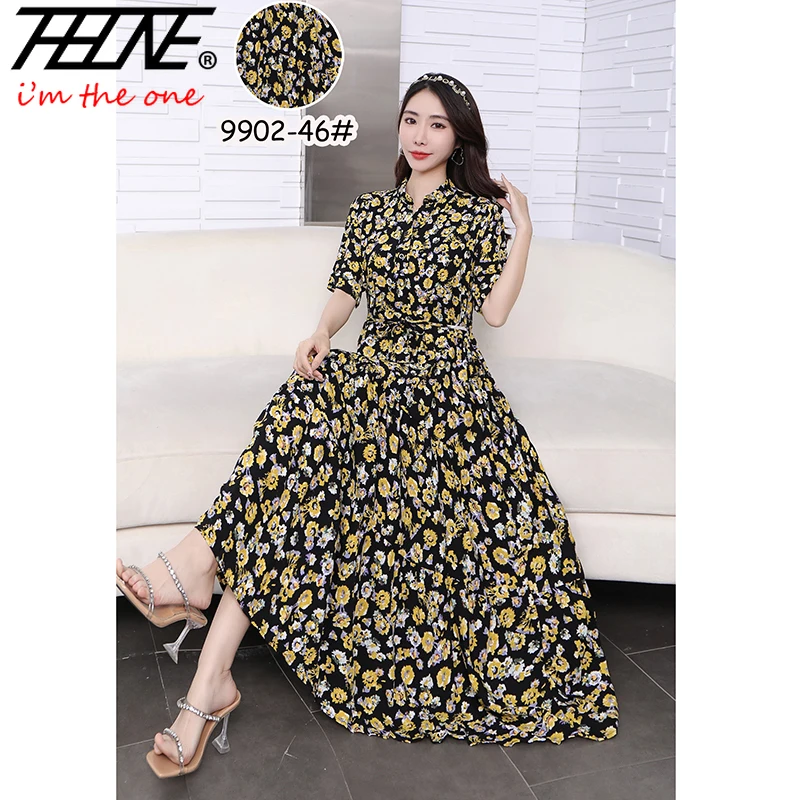 THHONE Vestidos Para Mujer Summer Women Dress 2024 Long Chinese Style Print Vintage Robe Floral Holiday Casual Fashion Dresses