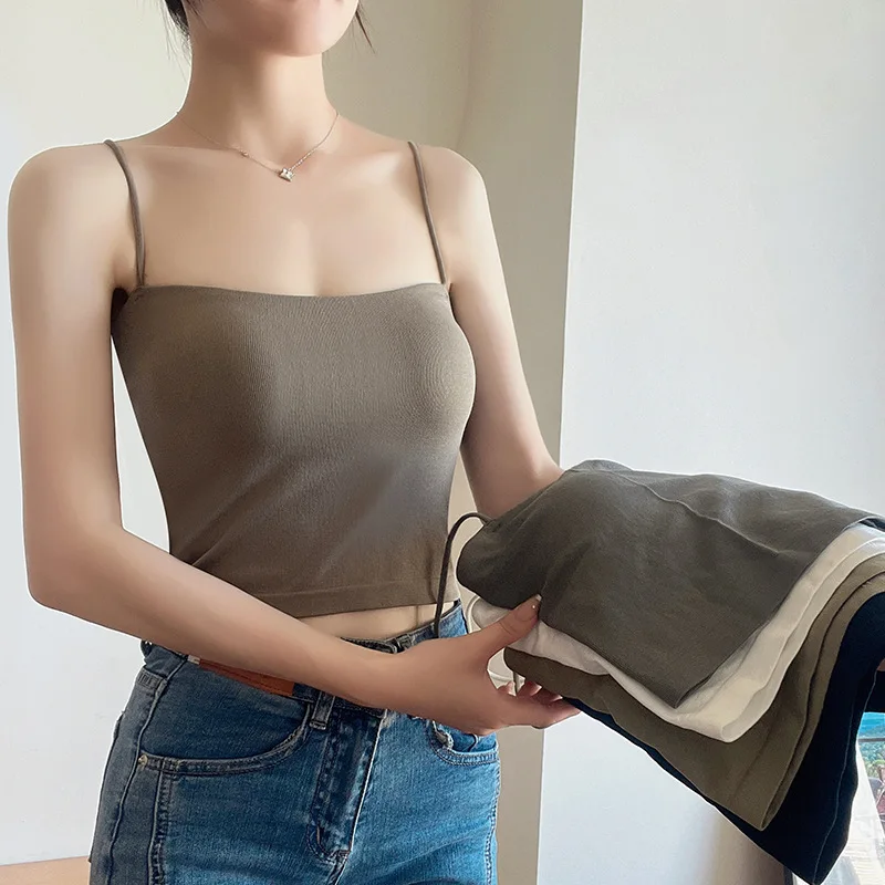 Vest Fixed Cup Inner Tube Top Chest Pad Camisole Women's Thin Breathable High Elastic All-Matching Outer Wear One-Piece Wrapped