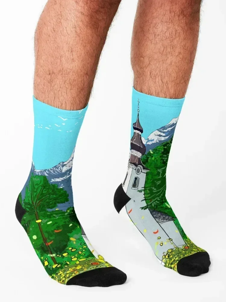 Gnadenwald Innsbruck Austria Landscape Illustration Socks football cute Christmas funny gifts Man Socks Women's