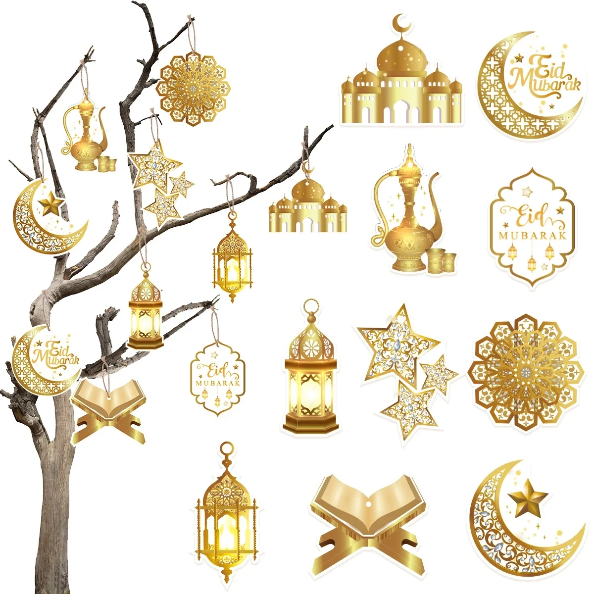 

10/14pcs Eid Mubarak Hanging Paper Tag Decor Ramadan Kareem Hanging Pendent Ornament Ramadan Decoration 2024 Eid Party Supplies