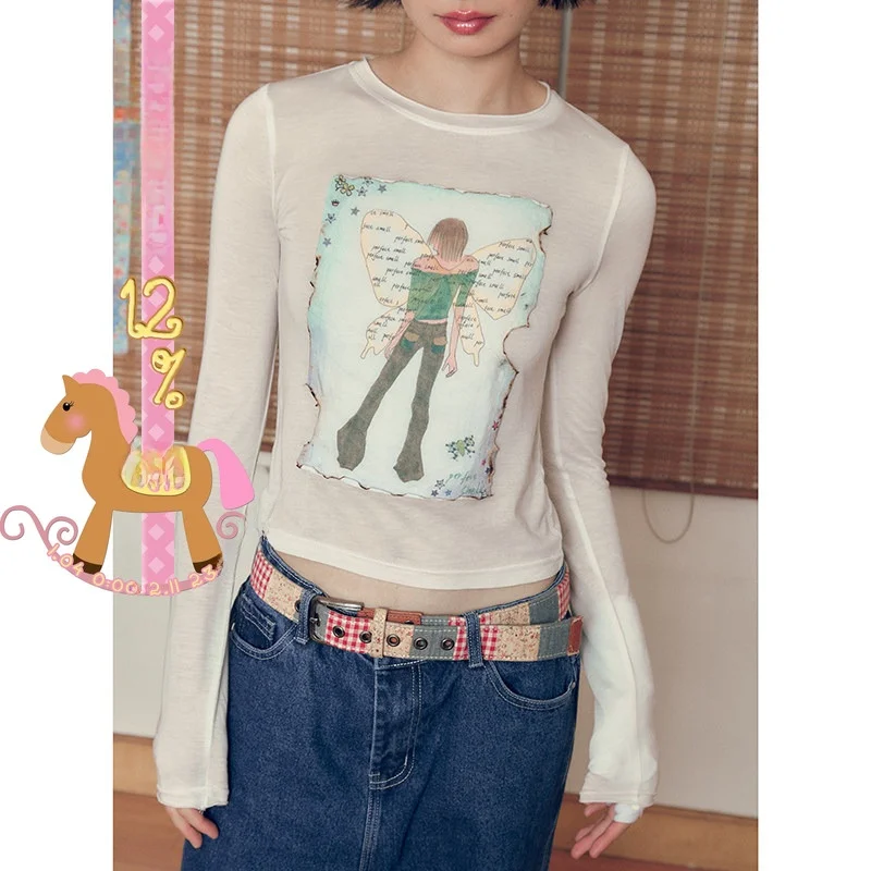 

Angel Martial Arts Gym Niptong Burnt Print Thin Long Sve T-irt Casual Sle Cotton Blend Comfortable Fit Tee