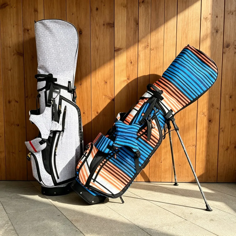 

High-end Striped Style Golf Stand Bag, Unisex Adult Double Shoulder Golf Club Bag, Lightweight Waterproof Portable Carry Bag