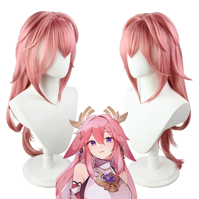 

Genshin Impact Yae Miko Cosplay Wig Project Celestia 85cm Pink Long Staight Heat Resistant Synthetic Hair Women Free Wig Cap