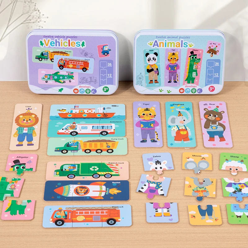 

Wooden Puzzle Toys For Children Cartoon Vehicle Animal Cognition Learning Wood Jigsaw Learning Educational Toy Kids Gift
