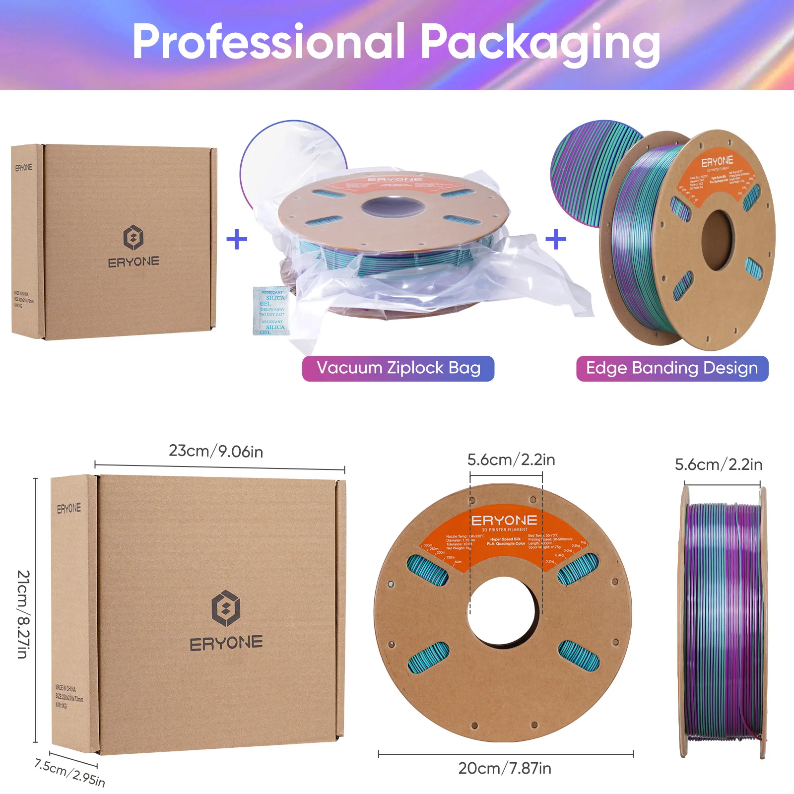 ERYONE Hyper Speed Silk Quadruple Color PLA 1KG Premium Filament 3D Print Max Speed 500mm/s,1.75mm, Coextrusion PLA Shiny