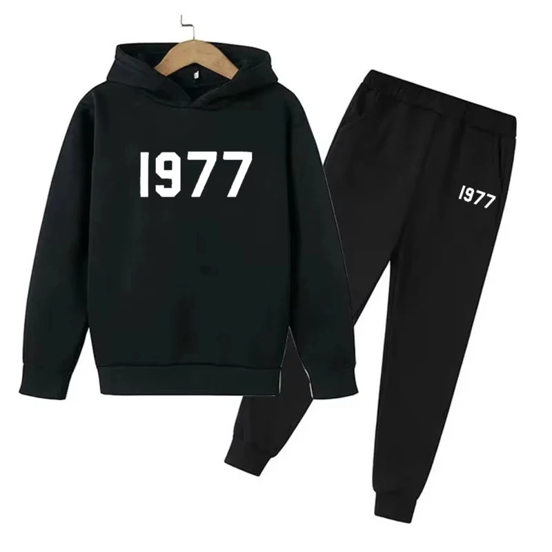 Fashion Casual 1977 Boys Girls 2 Piece Sets Tracksuit Kids Hooded Sports Suit Children Hoodies Sweatshirt Top+Pants Streetwear