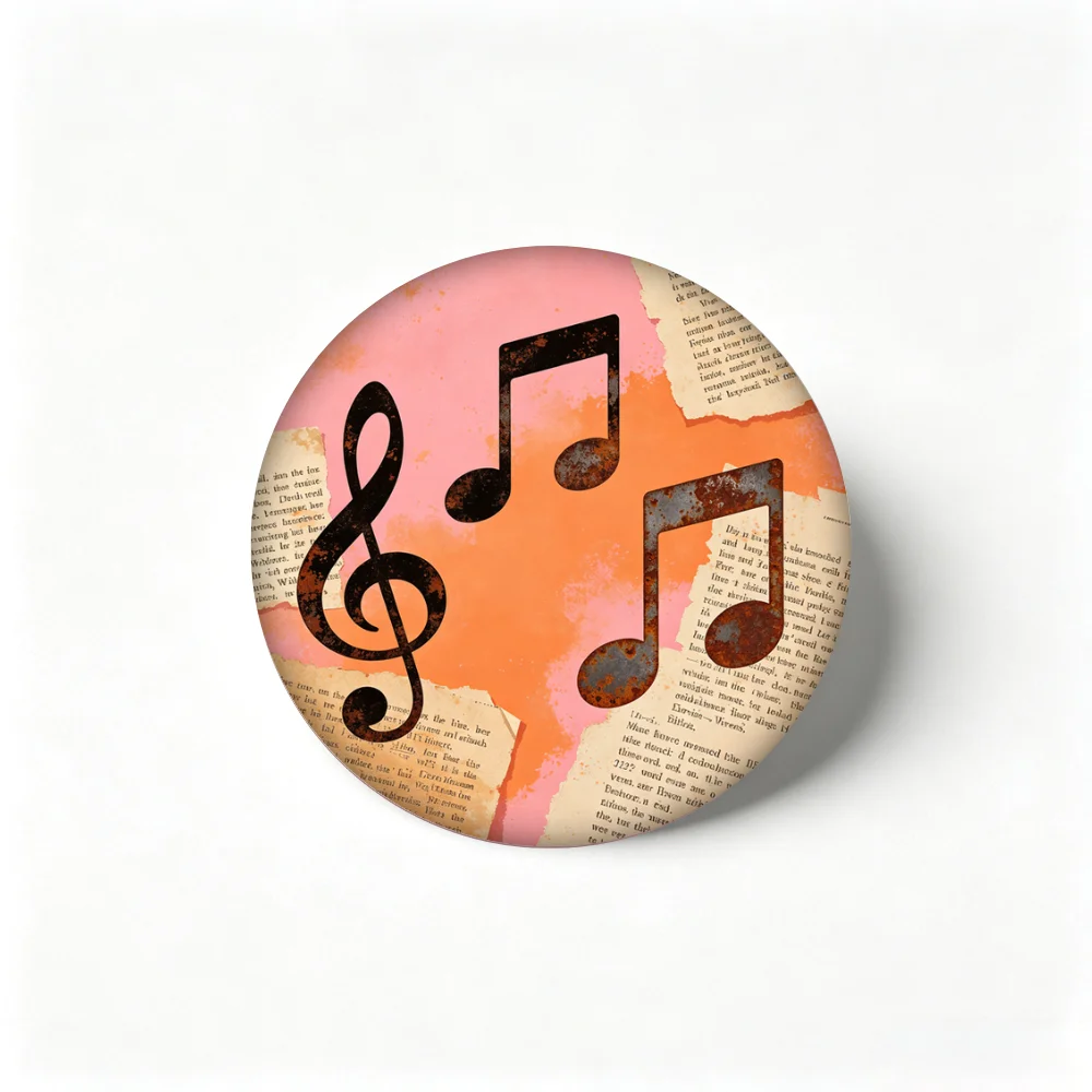 Anime Pins Vintage Music Note Character Tinplate Round Badge, Retro Brooch for Backpack Clothes Hat Decoration